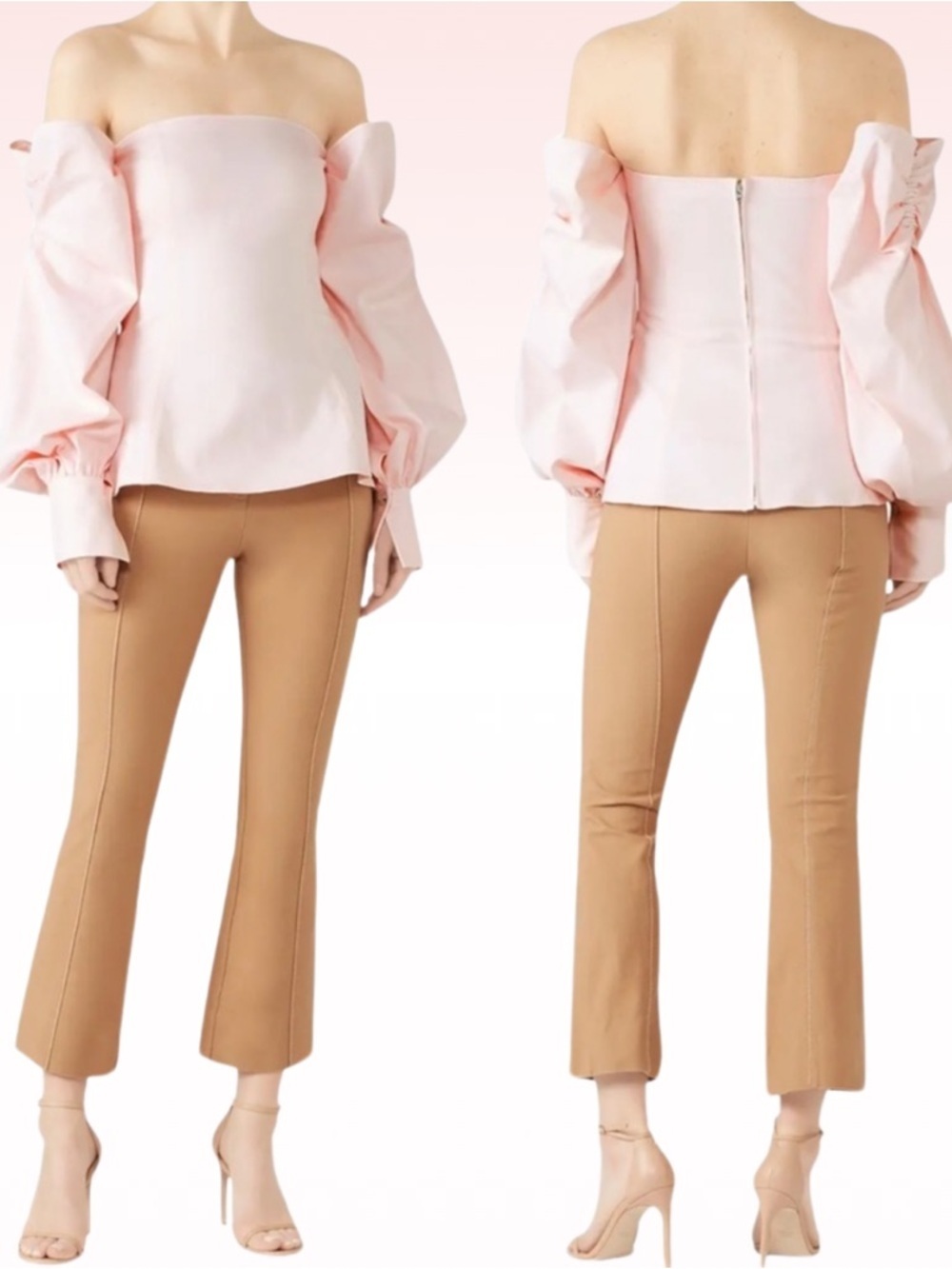 ADEAM Pink Off Shoulder Bow Long Sleeve Bustier Top (Sz 2)